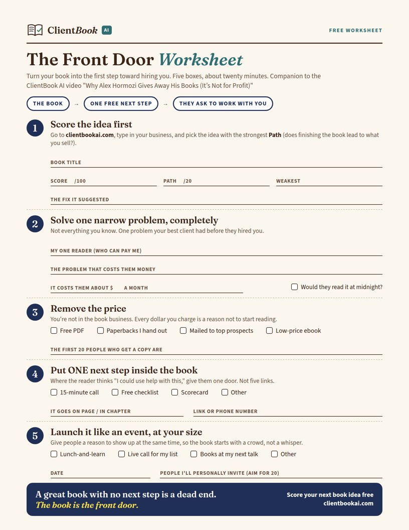 Preview of the Front Door Worksheet: five boxes with lines to fill in